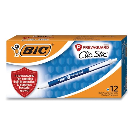 BIC PrevaGuard Antimicrobial Retractable BP Pen, Med 1mm, Blue, PK12 CSA11BE